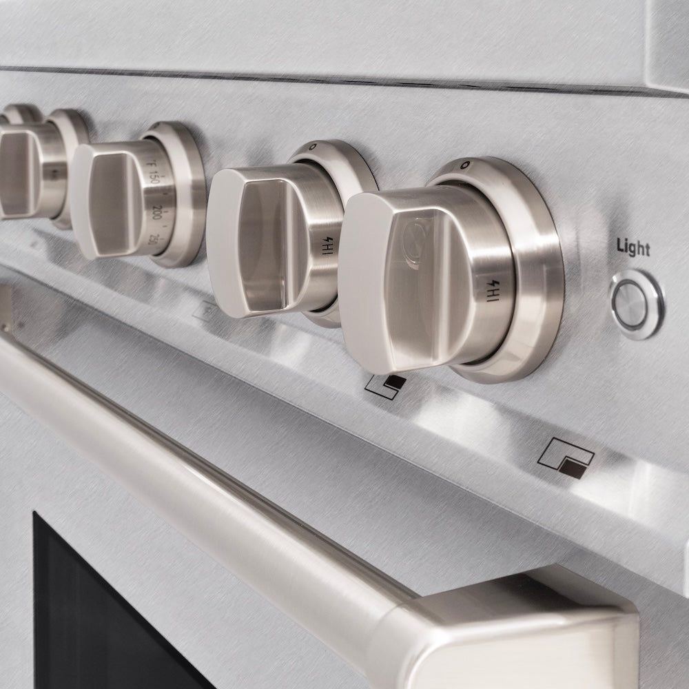 ZLINE 30 in. 4.2 cu. ft. Classic Gas Range with 4 Burner Cooktop and Convection Gas Oven in Satin Stainless Steel, Open Box-Excellent Condition
