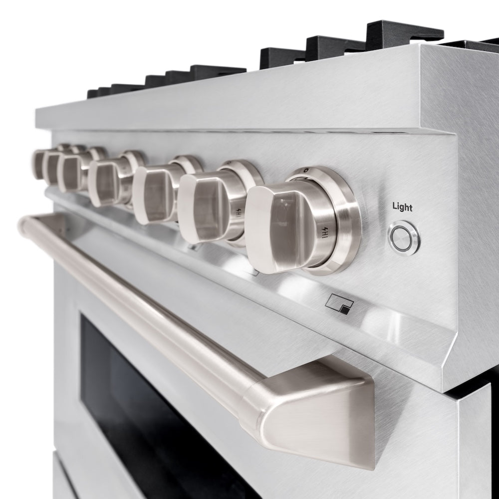 ZLINE 36 in. 5.2 cu. ft. Classic Gas Range with 6 Burner Cooktop and Convection Gas Oven in Satin Stainless Steel, Open Box-Excellent Condition