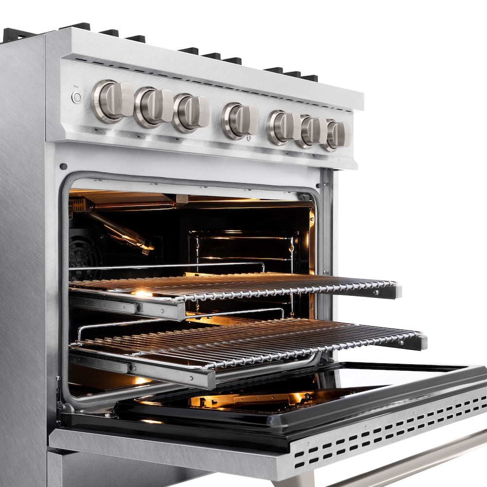 ZLINE 36 in. 5.2 cu. ft. Classic Gas Range with 6 Burner Cooktop and Convection Gas Oven in Satin Stainless Steel, Open Box-Excellent Condition