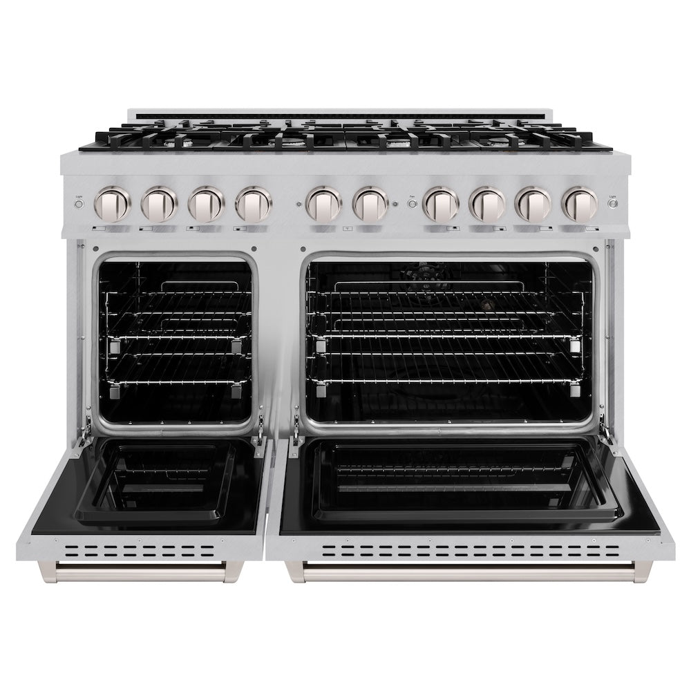 ZLINE 48 in. 6.7 cu. ft. Classic Double Oven Gas Range with 8 Burner Cooktop in Satin Stainless Steel, Open Box-Excellent Condition