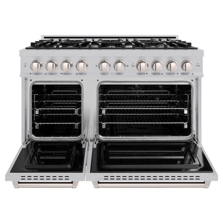 ZLINE 48 in. 6.7 cu. ft. Classic Double Oven Gas Range with 8 Burner Cooktop in Satin Stainless Steel, Open Box-Excellent Condition