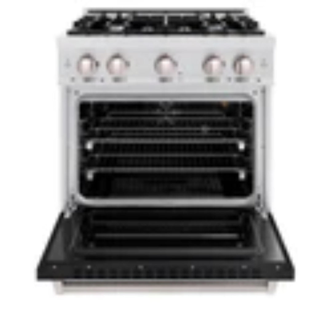 ZLINE Classic Gas Range Series and Convection Gas Oven in Satin Stainless Steel with Black Matte Doors