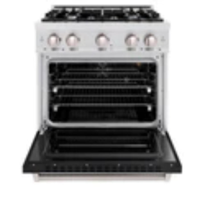 ZLINE Classic Gas Range Series and Convection Gas Oven in Satin Stainless Steel with Black Matte Doors