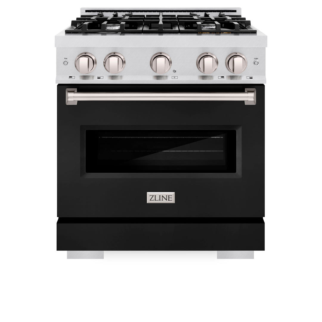 ZLINE 30 in. 4.2 cu. ft. Classic Gas Range with 4 Burner Cooktop and Convection Gas Oven in Satin Stainless Steel with Black Matte Door (CGRS-BLM-30)
