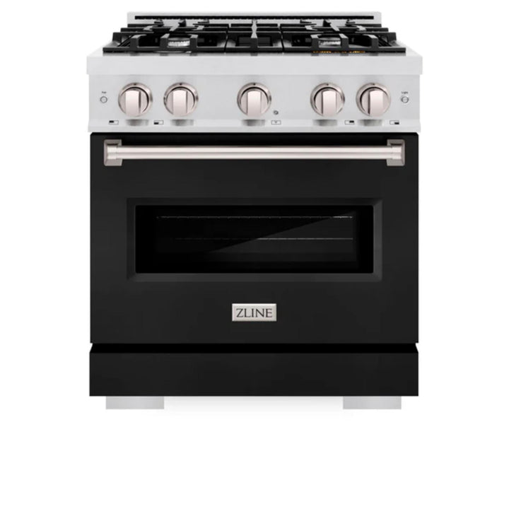 ZLINE Classic Gas Range Series and Convection Gas Oven in Satin Stainless Steel with Black Matte Doors