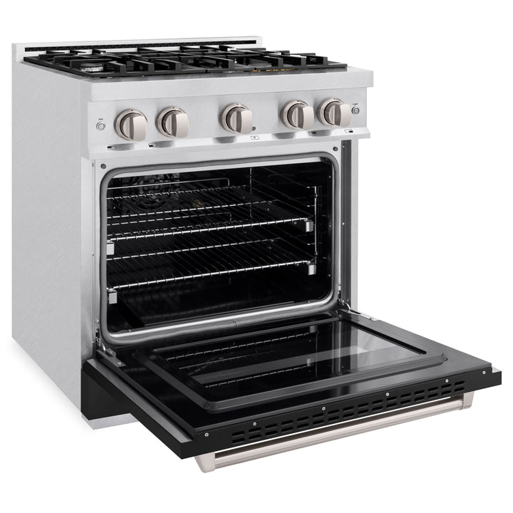 ZLINE 30 in. 4.2 cu. ft. Classic Gas Range with 4 Burner Cooktop and Convection Gas Oven in Satin Stainless Steel with Black Matte Door (CGRS-BLM-30)