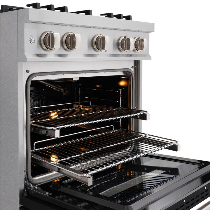 ZLINE 30 in. 4.2 cu. ft. Classic Gas Range with 4 Burner Cooktop and Convection Gas Oven in Satin Stainless Steel with Black Matte Door (CGRS-BLM-30)