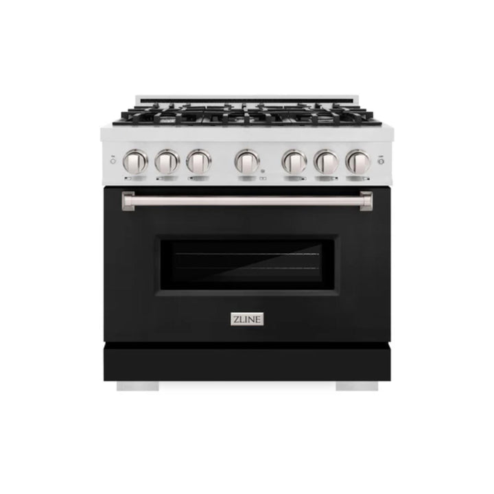 ZLINE Classic Gas Range Series and Convection Gas Oven in Satin Stainless Steel with Black Matte Doors