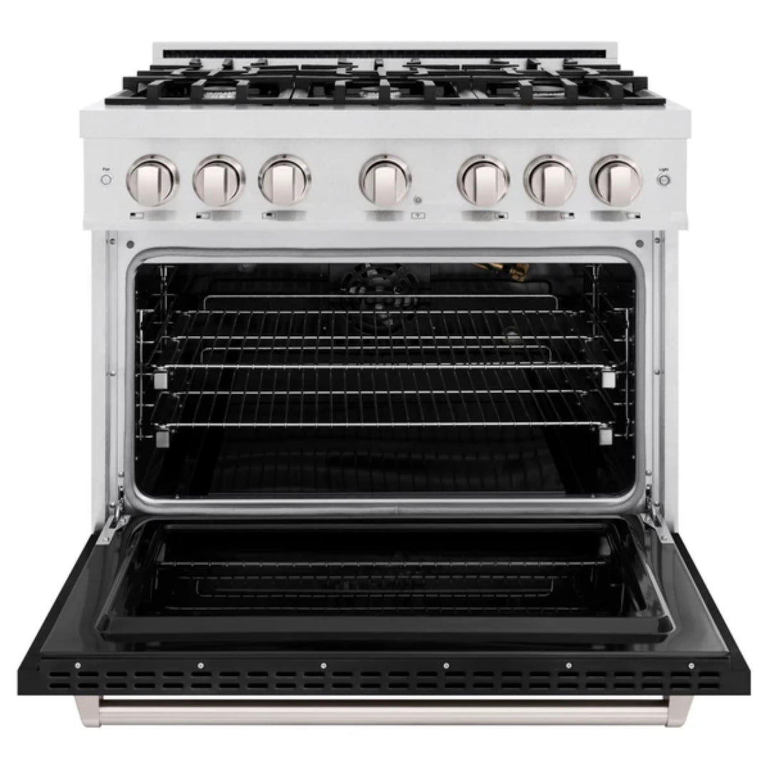 ZLINE Classic Gas Range Series and Convection Gas Oven in Satin Stainless Steel with Black Matte Doors