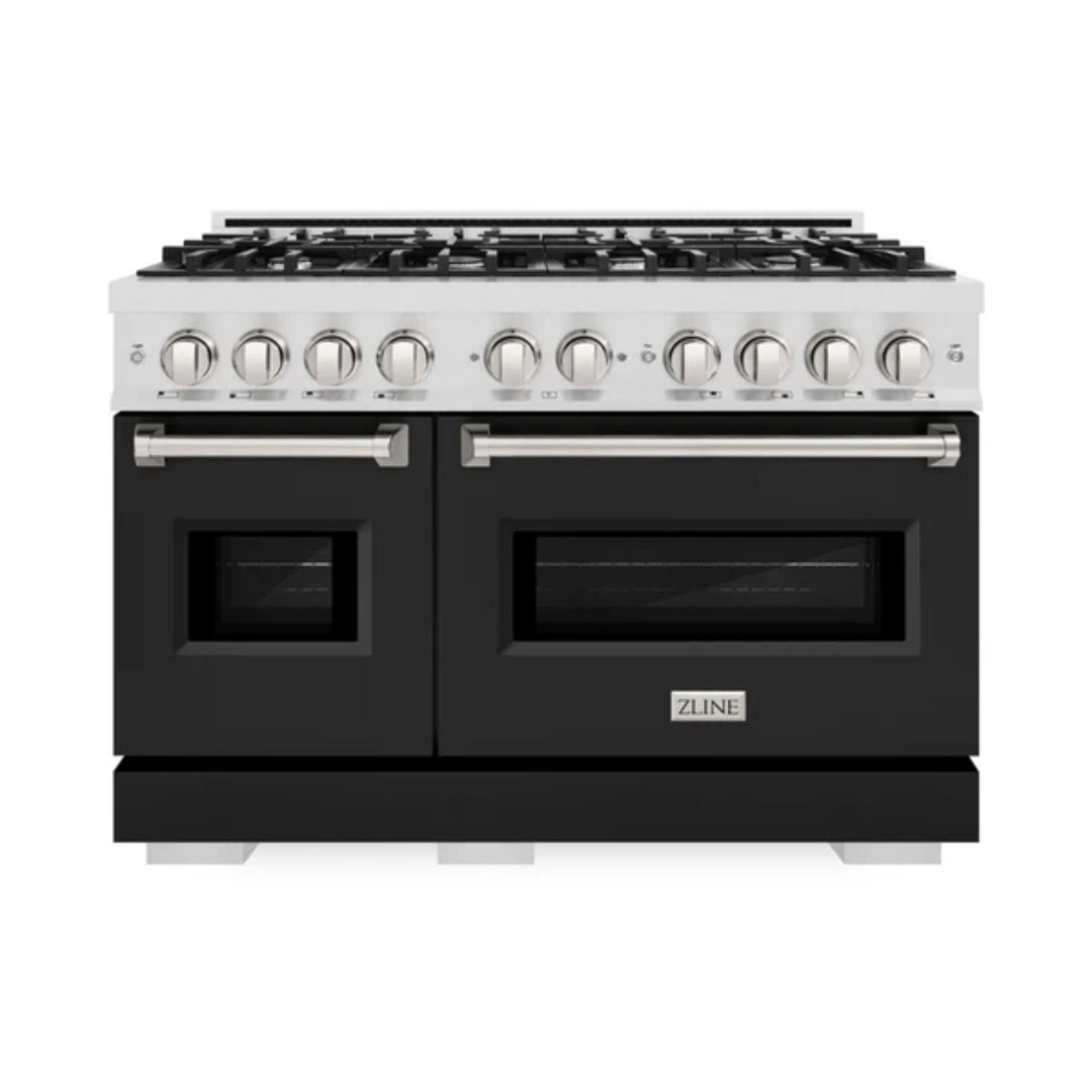 ZLINE Classic Gas Range Series and Convection Gas Oven in Satin Stainless Steel with Black Matte Doors