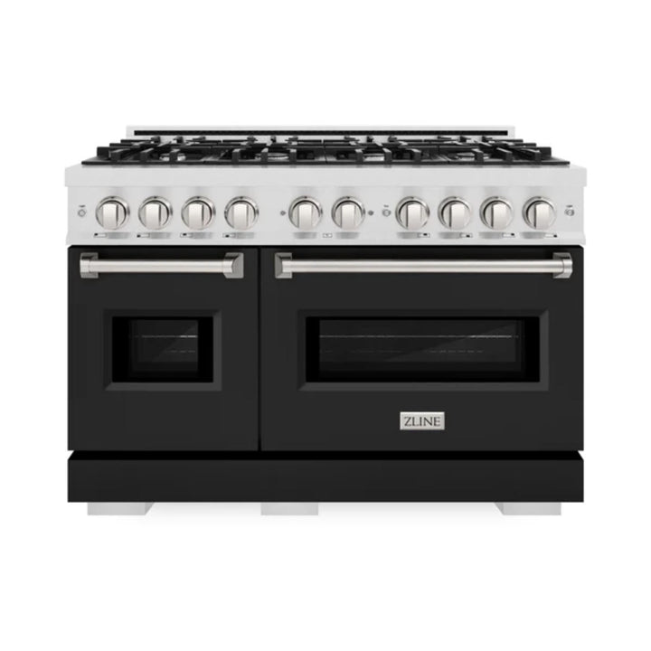 ZLINE Classic Gas Range Series and Convection Gas Oven in Satin Stainless Steel with Black Matte Doors