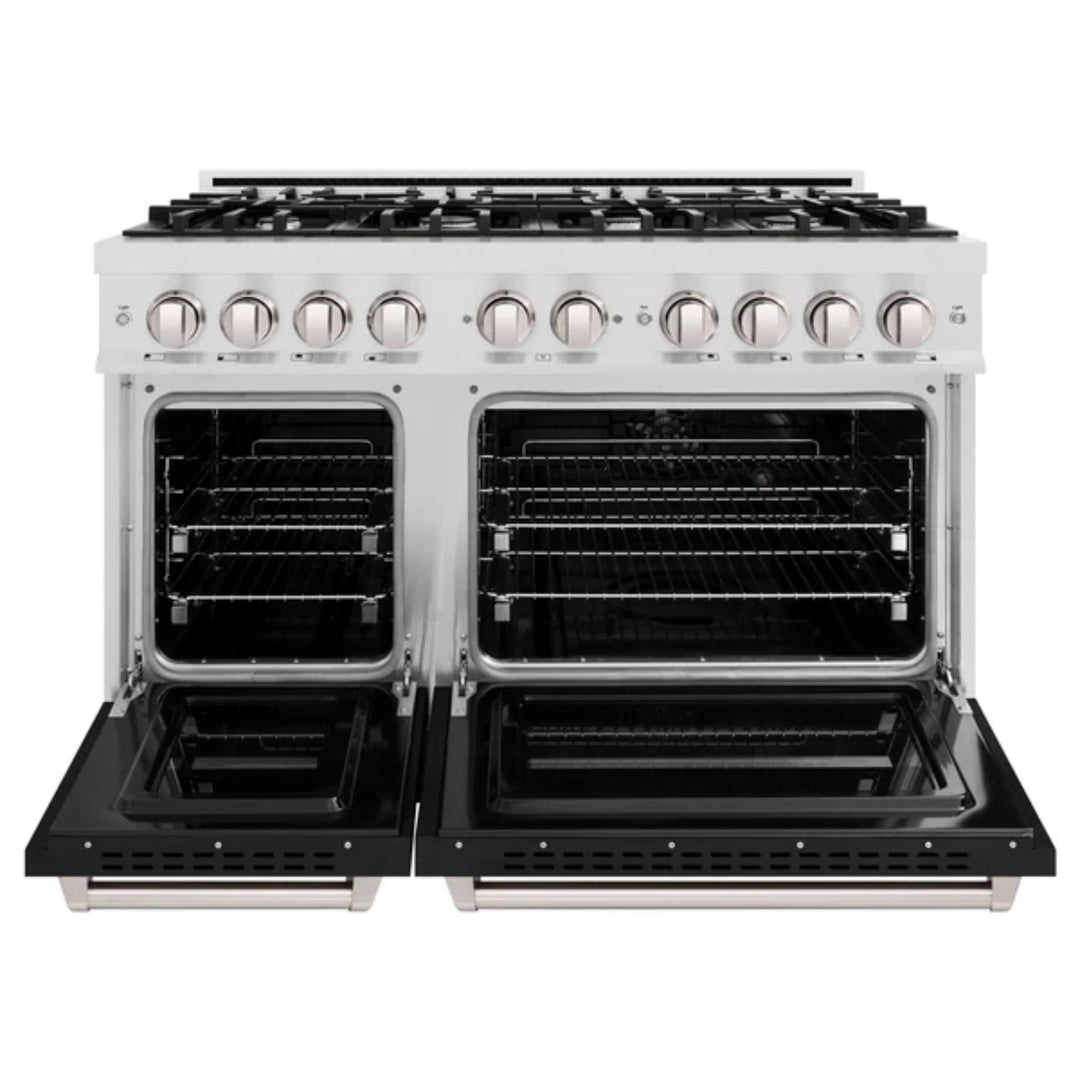 ZLINE Classic Gas Range Series and Convection Gas Oven in Satin Stainless Steel with Black Matte Doors
