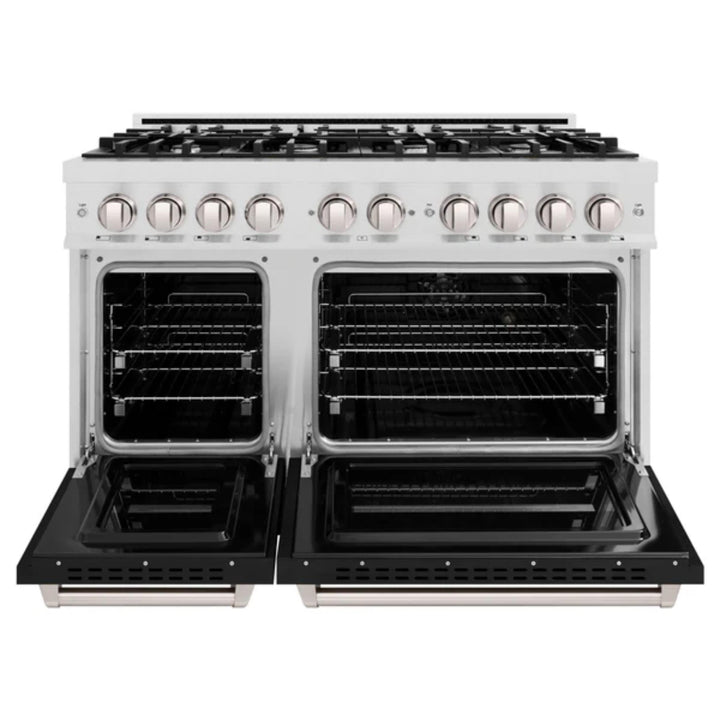 ZLINE Classic Gas Range Series and Convection Gas Oven in Satin Stainless Steel with Black Matte Doors