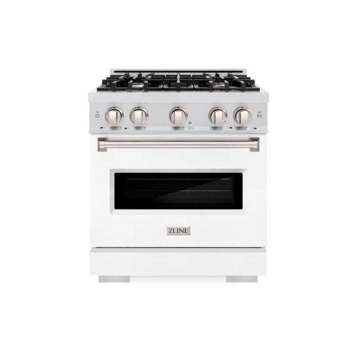 ZLINE Classic Gas Range Series with Convection Gas Oven in Satin Stainless Steel White Matte Door