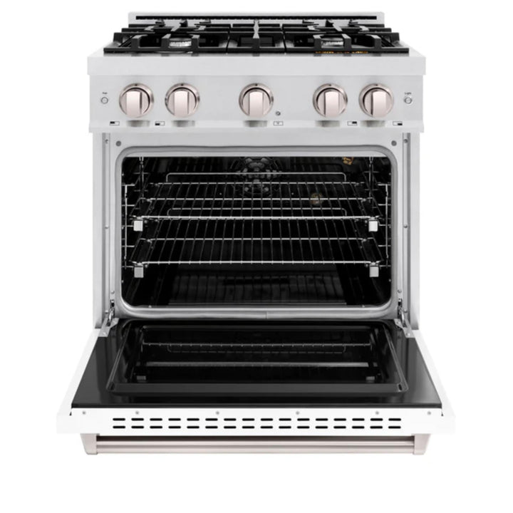 ZLINE Classic Gas Range Series with Convection Gas Oven in Satin Stainless Steel White Matte Door
