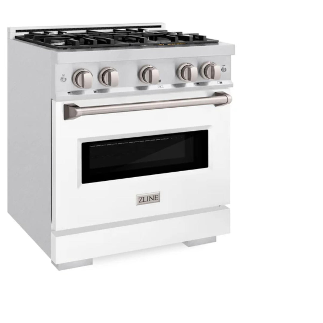 ZLINE Classic Gas Range Series with Convection Gas Oven in Satin Stainless Steel White Matte Door