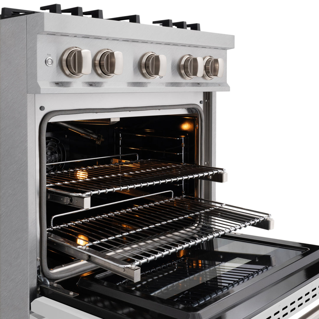 ZLINE 30 in. 4.2 cu. ft. Classic Gas Range with 4 Burner Cooktop and Convection Gas Oven in Satin Stainless Steel with White Matte Door (CGRS-WM-30)