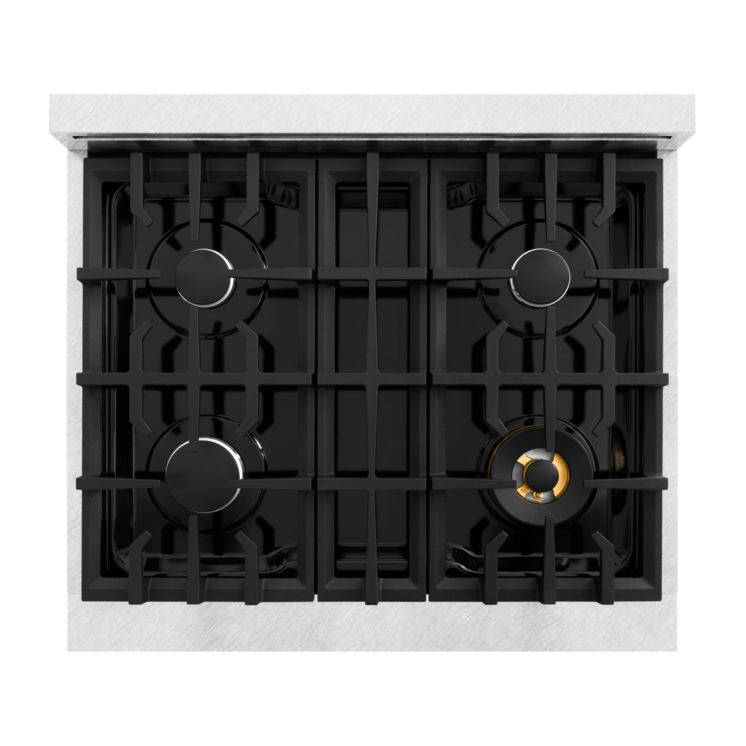 ZLINE 30 in. 4.2 cu. ft. Classic Gas Range with 4 Burner Cooktop and Convection Gas Oven in Satin Stainless Steel with White Matte Door (CGRS-WM-30)