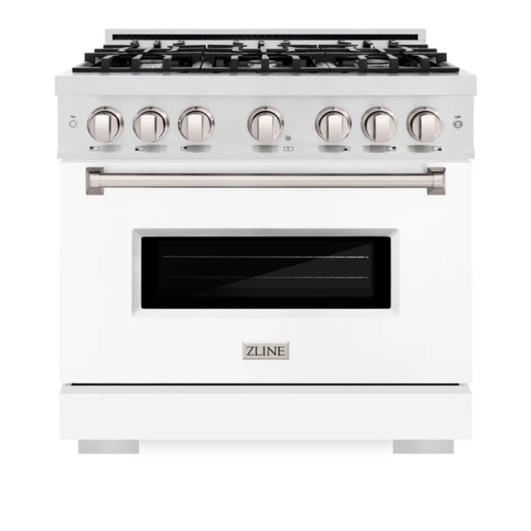 ZLINE Classic Gas Range Series with Convection Gas Oven in Satin Stainless Steel White Matte Door