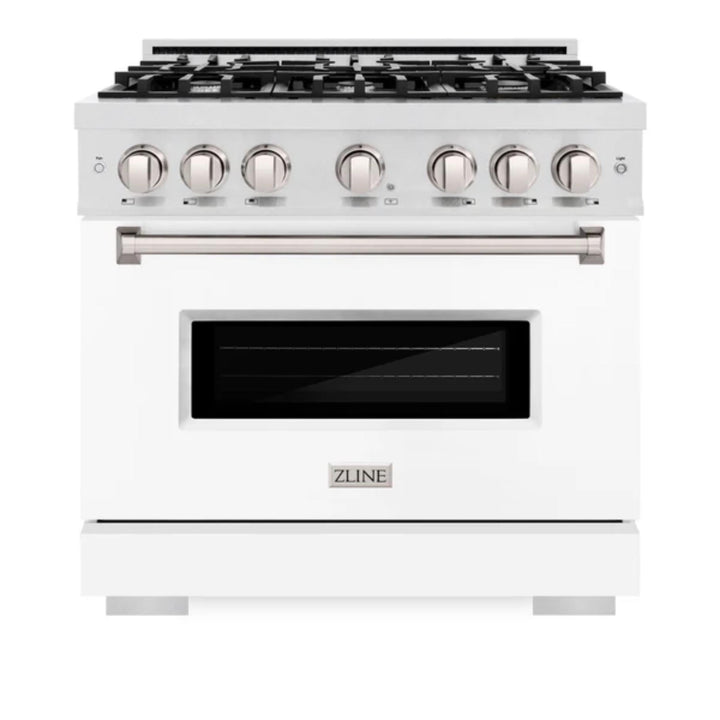 ZLINE Classic Gas Range Series with Convection Gas Oven in Satin Stainless Steel White Matte Door