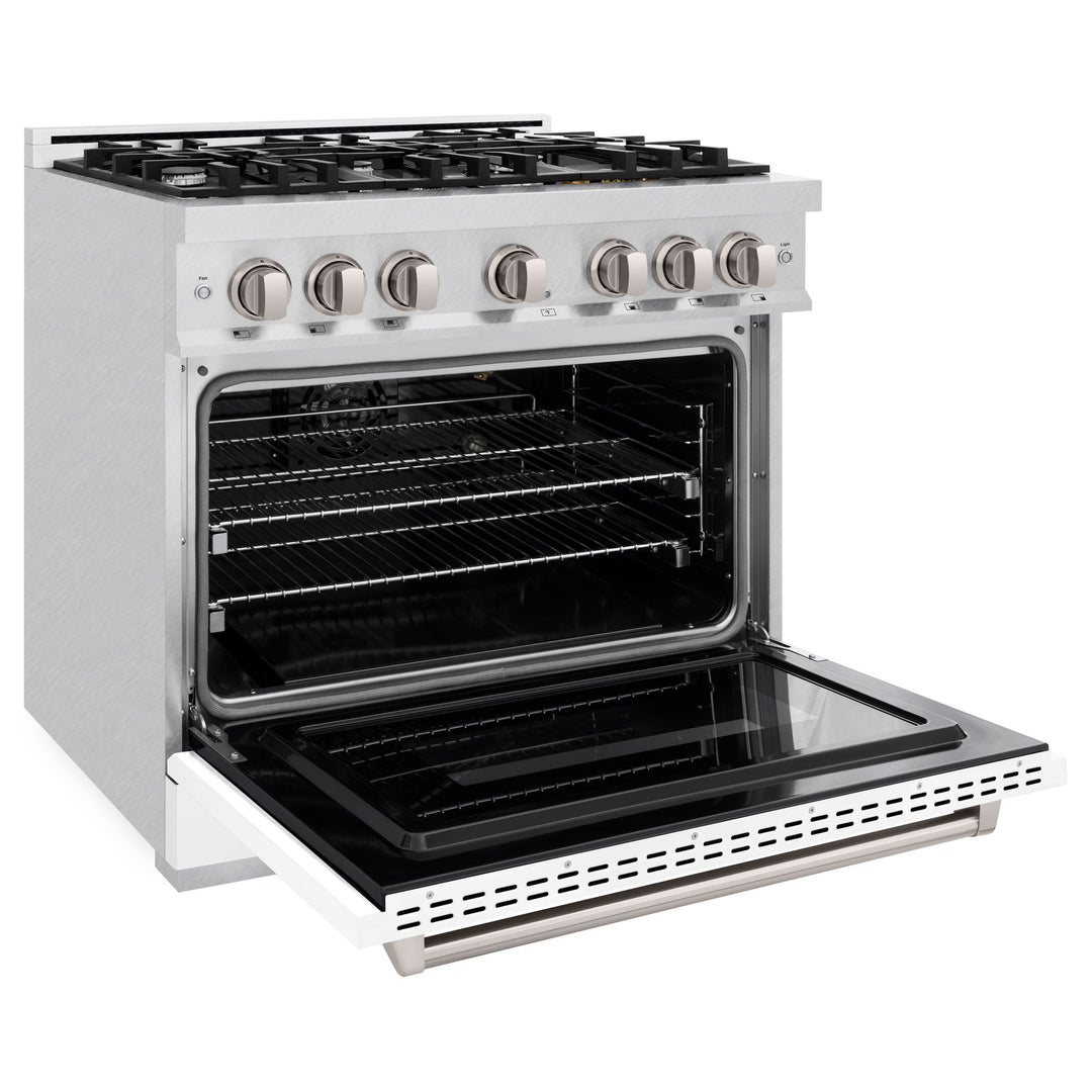 ZLINE 36 in. 5.2 cu. ft. Classic Gas Range with 6 Burner Cooktop and Convection Gas Oven in Satin Stainless Steel with White Matte Door (CGRS-WM-36)