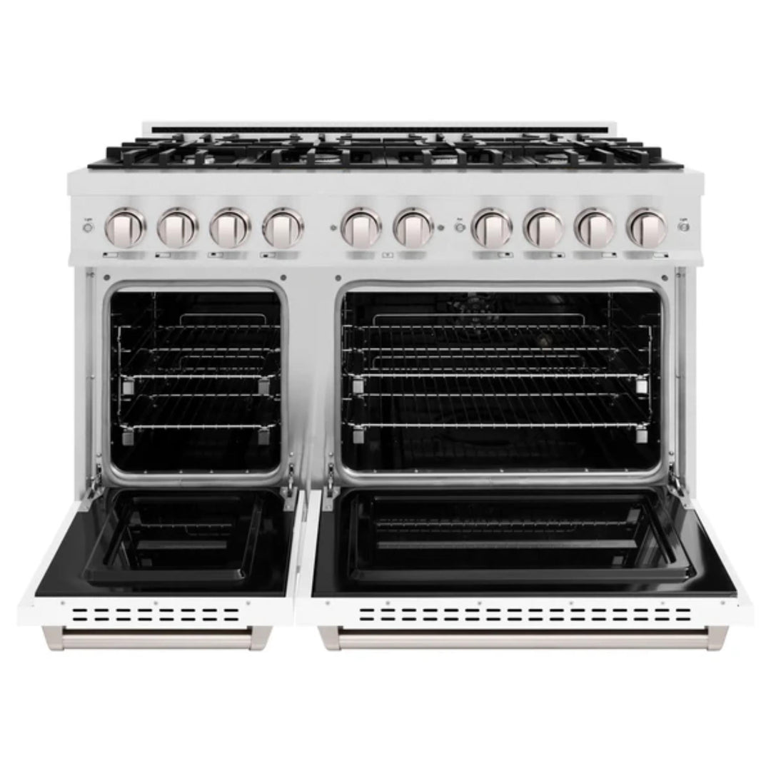 ZLINE Classic Gas Range Series with Convection Gas Oven in Satin Stainless Steel White Matte Door