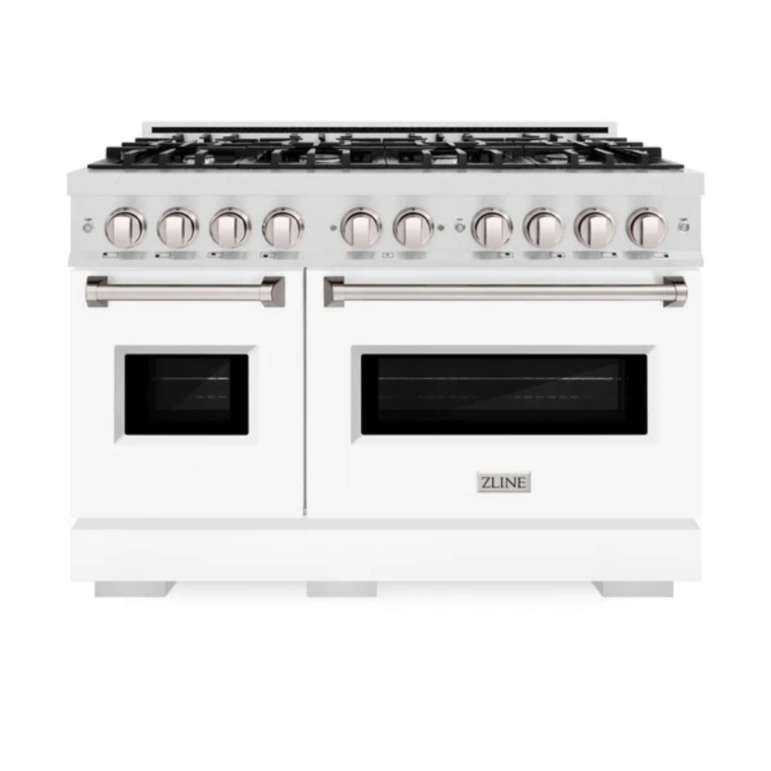 ZLINE Classic Gas Range Series with Convection Gas Oven in Satin Stainless Steel White Matte Door