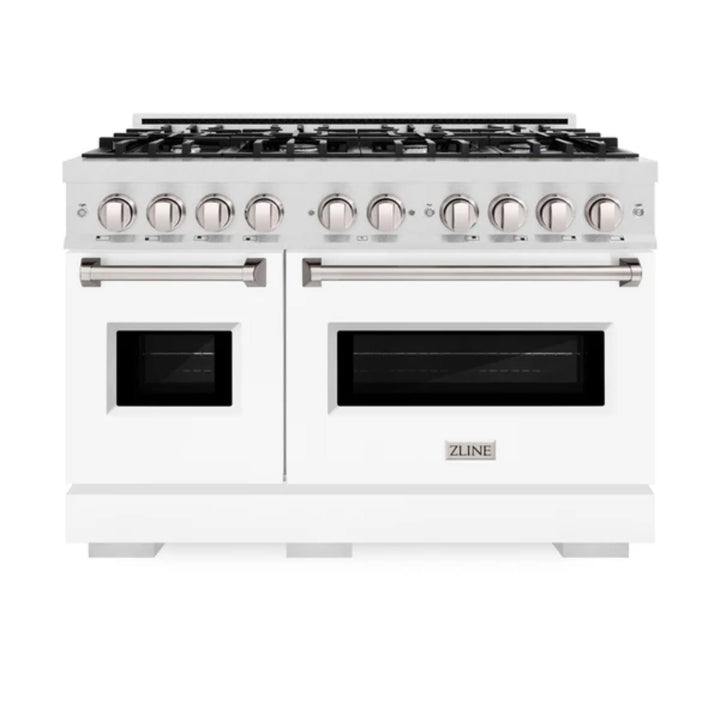 ZLINE Classic Gas Range Series with Convection Gas Oven in Satin Stainless Steel White Matte Door