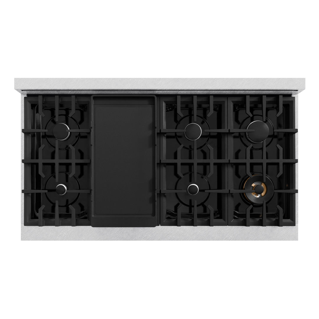 ZLINE 48 in. 6.7 cu. ft. Classic Double Oven Gas Range with 8 Burner Cooktop in Satin Stainless Steel with White Matte Doors (CGRS-WM-48)