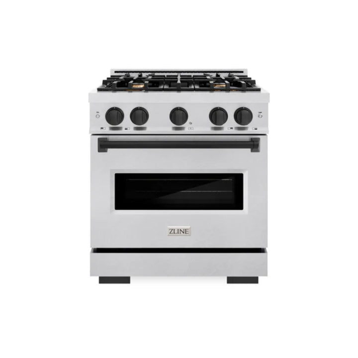 ZLINE Autograph Edition Classic Gas Range with Convection Gas Oven in Satin Stainless Steel Matte White and Matte Black Accents