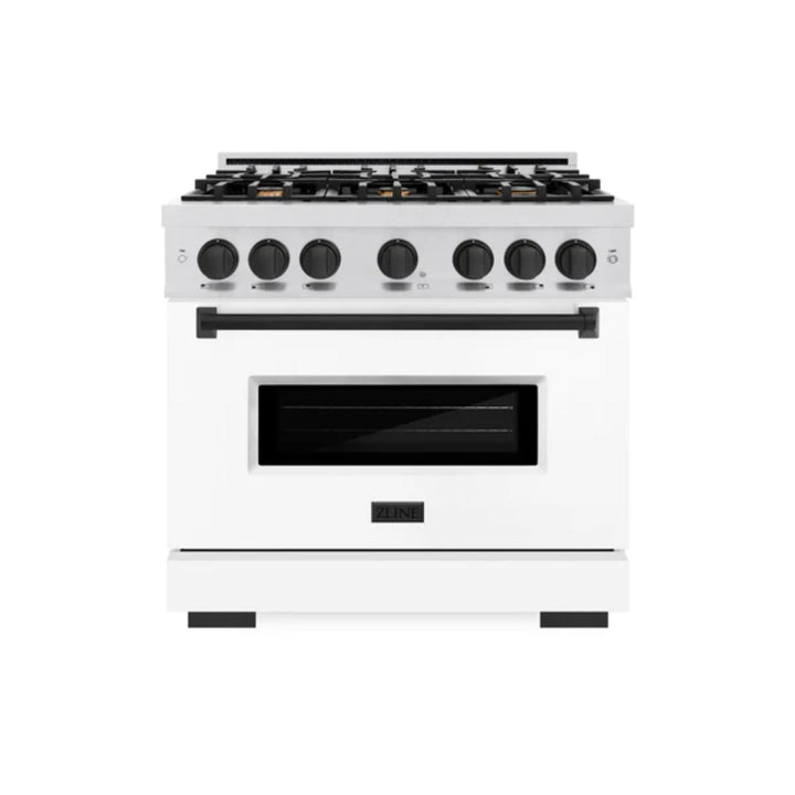 ZLINE Autograph Edition Classic Gas Range with Convection Gas Oven in Satin Stainless Steel Matte White and Matte Black Accents
