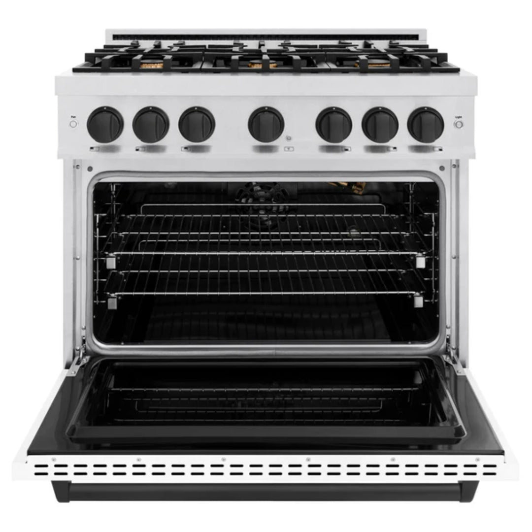 ZLINE Autograph Edition Classic Gas Range with Convection Gas Oven in Satin Stainless Steel Matte White and Matte Black Accents