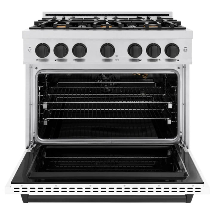 ZLINE Autograph Edition Classic Gas Range with Convection Gas Oven in Satin Stainless Steel Matte White and Matte Black Accents