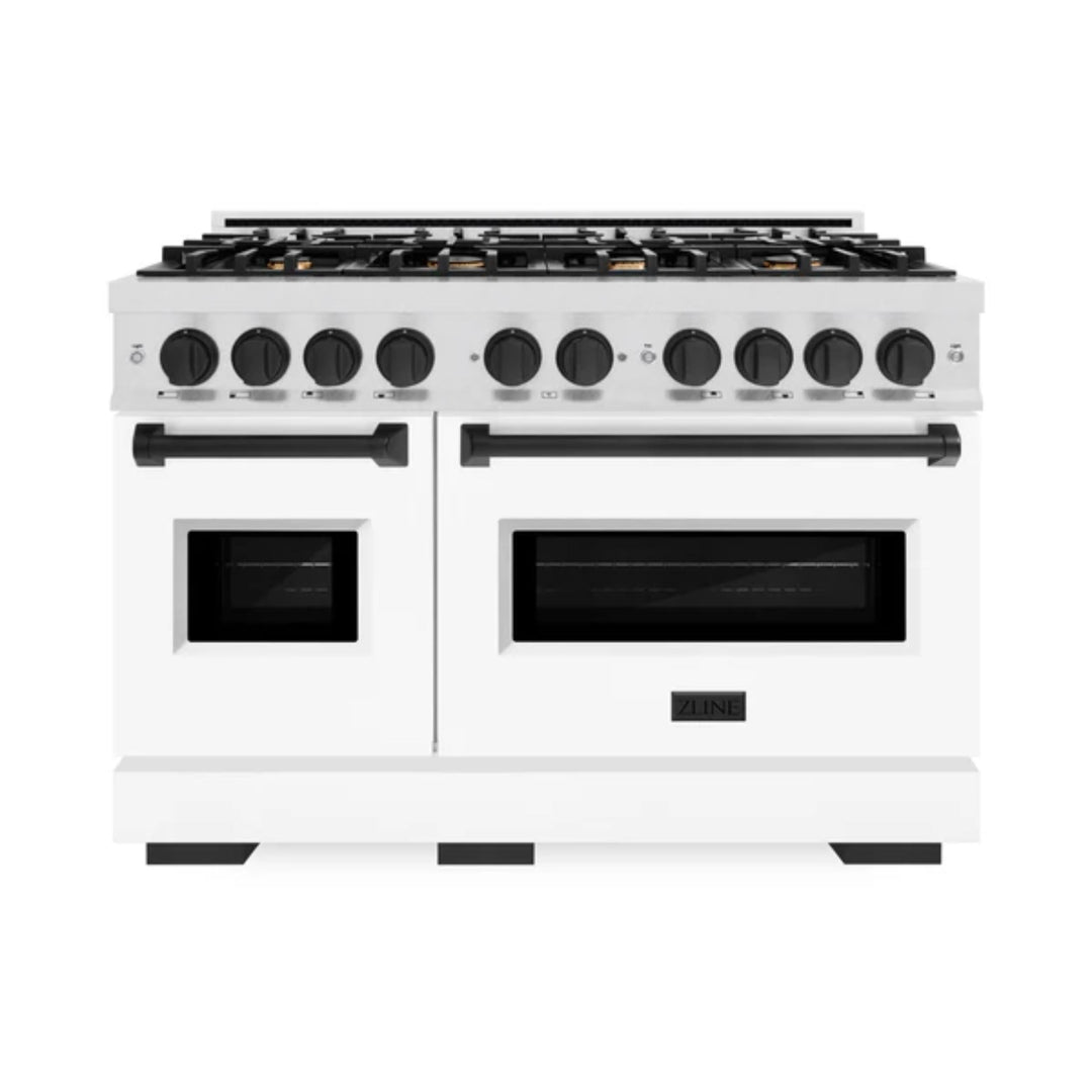 ZLINE Autograph Edition Classic Gas Range with Convection Gas Oven in Satin Stainless Steel Matte White and Matte Black Accents