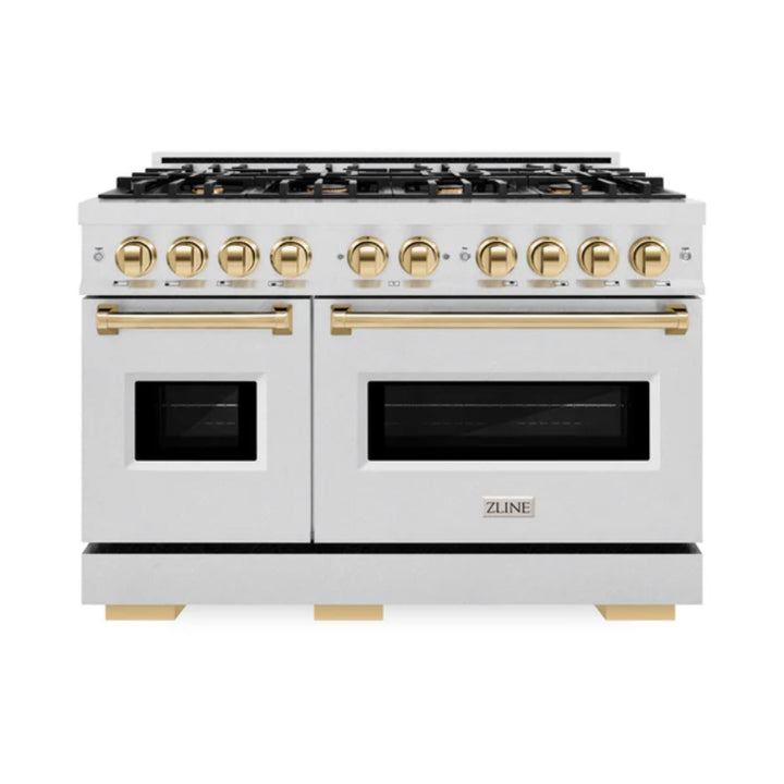 ZLINE Autograph Edition Classic Gas Range with Convection Gas Oven in Satin Stainless Steel and Polished Gold Accents