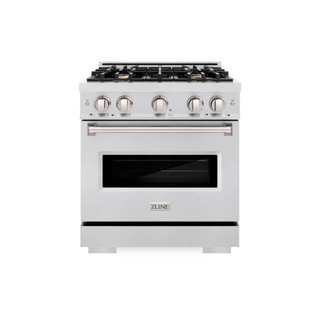 ZLINE Classic Gas Range Series with Convection Gas Oven in Satin Stainless Steel and Brass Burners