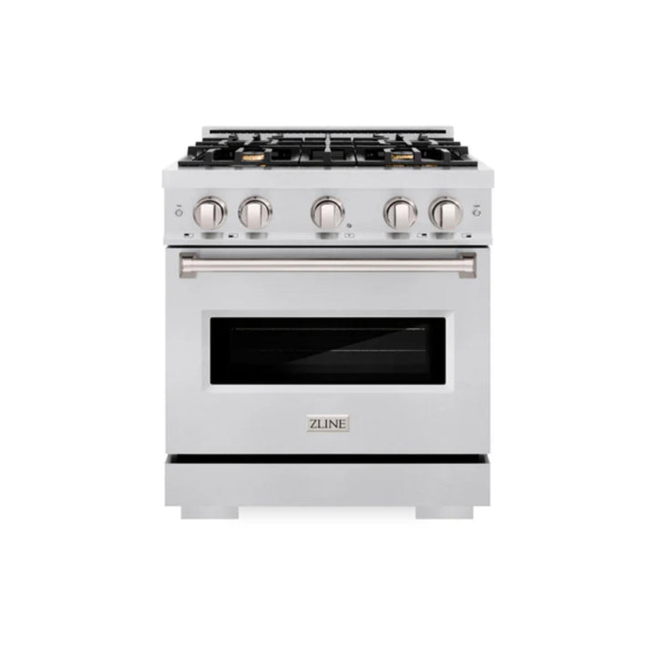 ZLINE Classic Gas Range Series with Convection Gas Oven in Satin Stainless Steel and Brass Burners
