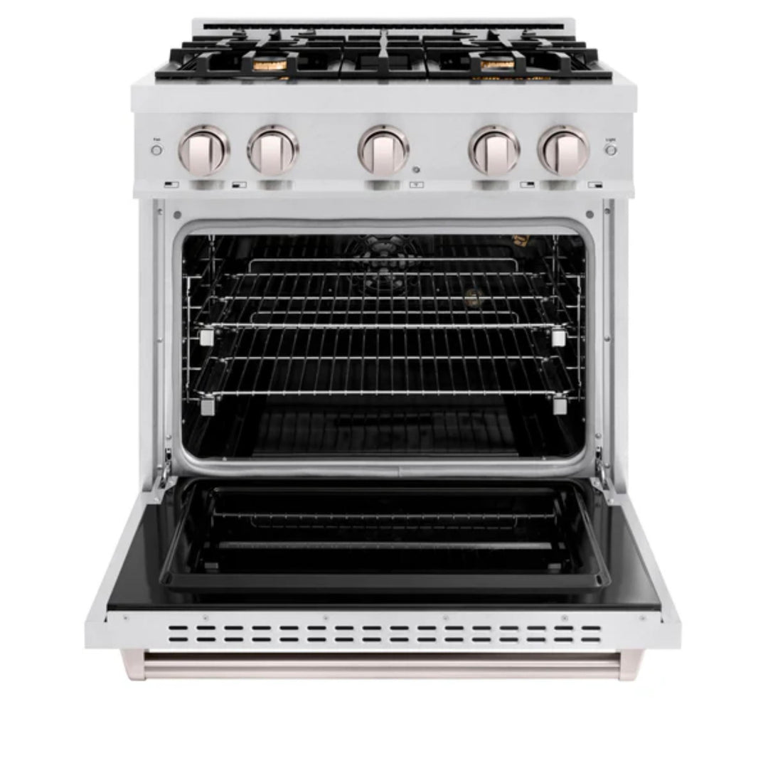 ZLINE Classic Gas Range Series with Convection Gas Oven in Satin Stainless Steel and Brass Burners