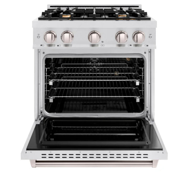 ZLINE Classic Gas Range Series with Convection Gas Oven in Satin Stainless Steel and Brass Burners