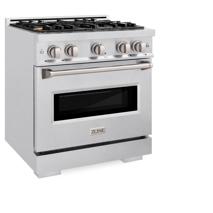 ZLINE 30 in. 4.2 cu. ft. Classic Gas Range with Convection Gas Oven in Satin Stainless Steel with 4 Brass Burners (CGRS-BR-30)