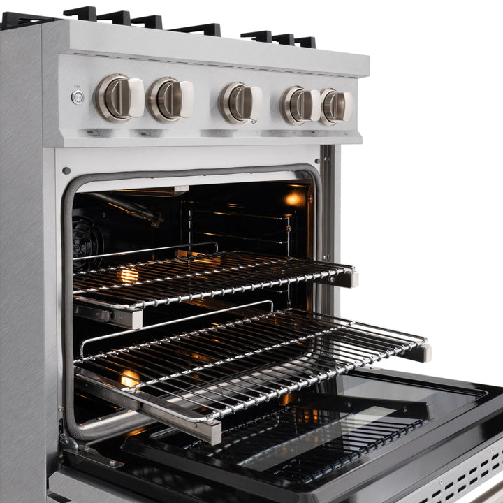 ZLINE 30 in. 4.2 cu. ft. Classic Gas Range with Convection Gas Oven in Satin Stainless Steel with 4 Brass Burners (CGRS-BR-30)