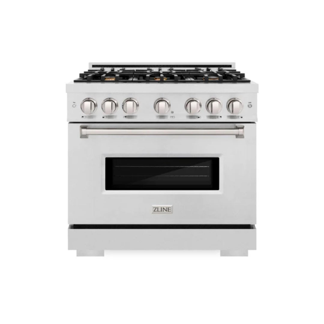 ZLINE Classic Gas Range Series with Convection Gas Oven in Satin Stainless Steel and Brass Burners