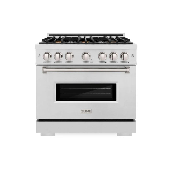ZLINE Classic Gas Range Series with Convection Gas Oven in Satin Stainless Steel and Brass Burners