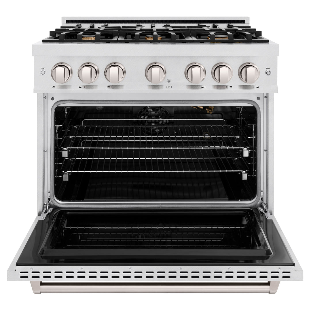 ZLINE 36 in. 5.2 cu. ft. Classic Gas Range with Convection Gas Oven in Satin Stainless Steel with 6 Brass Burners (CGRS-BR-36)