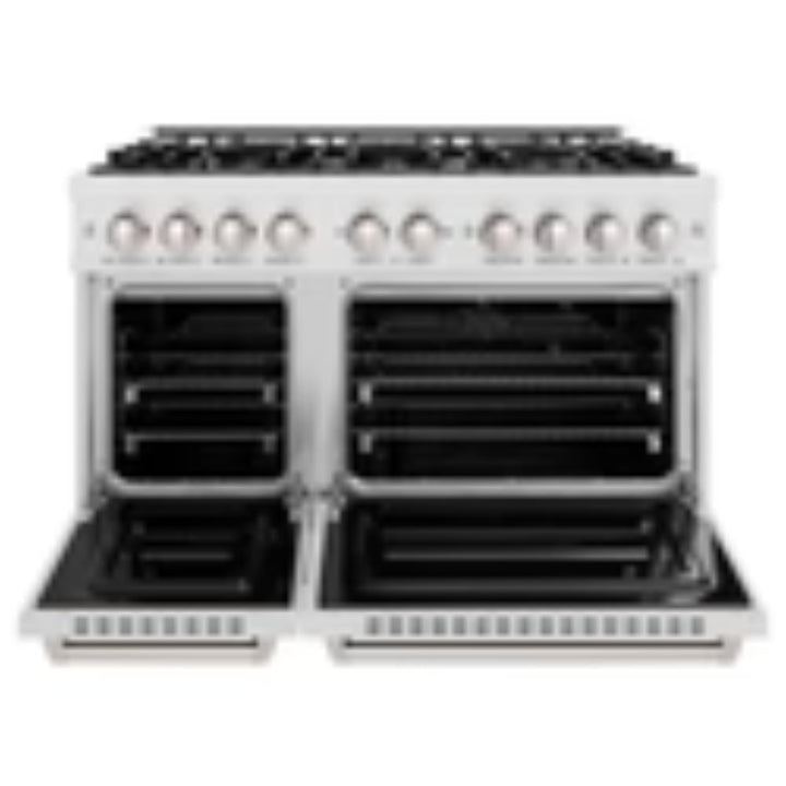 ZLINE Classic Gas Range Series with Convection Gas Oven in Satin Stainless Steel and Brass Burners