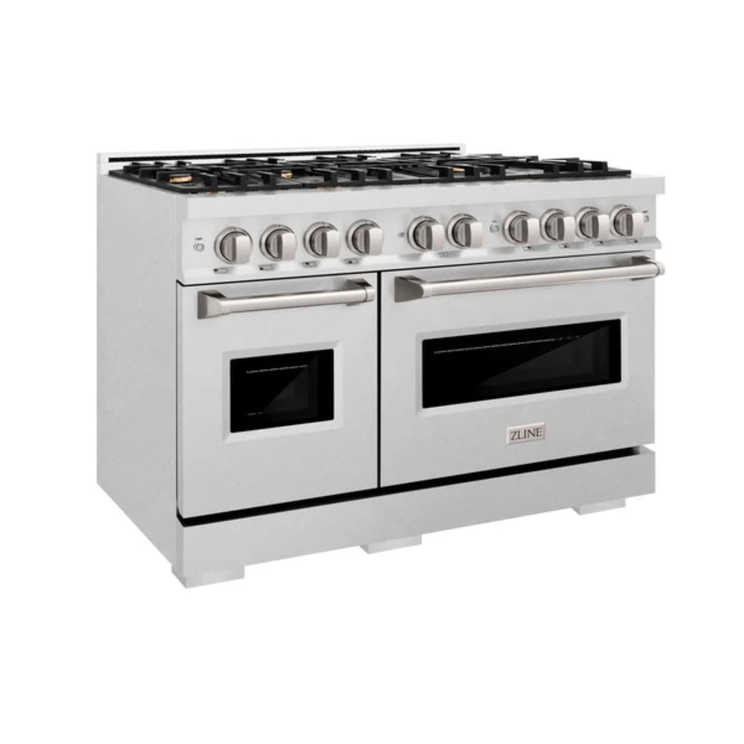 ZLINE Classic Gas Range Series with Convection Gas Oven in Satin Stainless Steel and Brass Burners