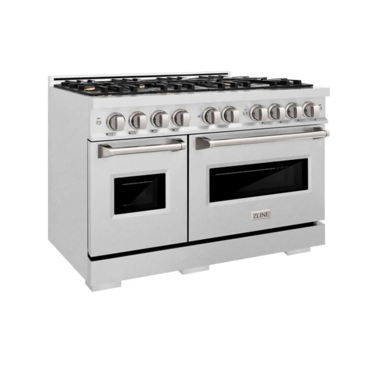 ZLINE Classic Gas Range Series with Convection Gas Oven in Satin Stainless Steel and Brass Burners