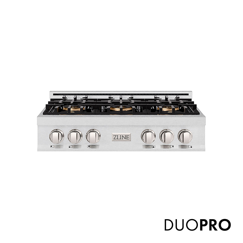 ZLINE 36 in. Classic Gas Rangetop with 6 Burner DuoPro™ Cooktop in Satin Stainless Steel, Open Box-Excellent Condition