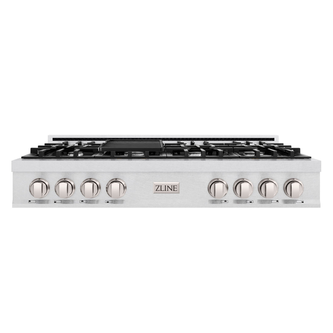 ZLINE 48 in. Classic Gas Rangetop with 8 Burners and Porcelain Cooktop in Satin Stainless Steel with Griddle (RTS-GR-48)