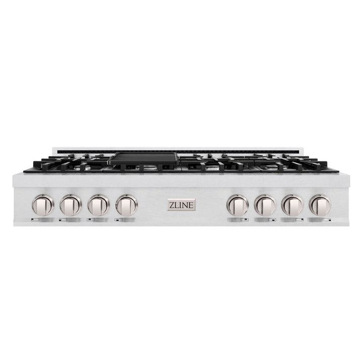 ZLINE 48 in. Classic Gas Rangetop with 8 Burners and Porcelain Cooktop in Satin Stainless Steel with Griddle (RTS-GR-48)